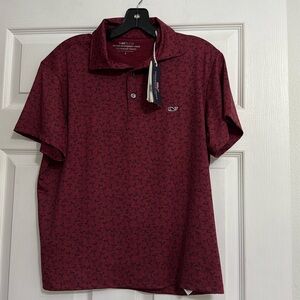 Vineyards mens ss perf polo printed sankaty polo in martial sangria